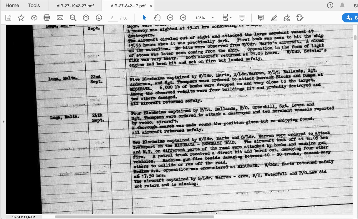 Photo from /search/photos/Malta/MALTA MEMORIAL/Extras/warren_tjs_WAR DIARY.jpg